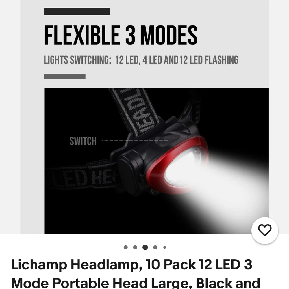 LED Headlamp with Adjustable Black Strap and Red Bezel